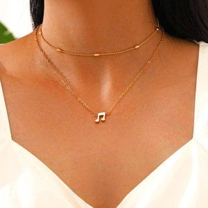 NEW Music Chain Necklaces 2 Pieces Gold Color
